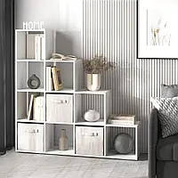 Стелаж-гірка на 10 комірок з ламінованого ДСП для книг у вітальню | Полиця стелаж сходи 1424 мм