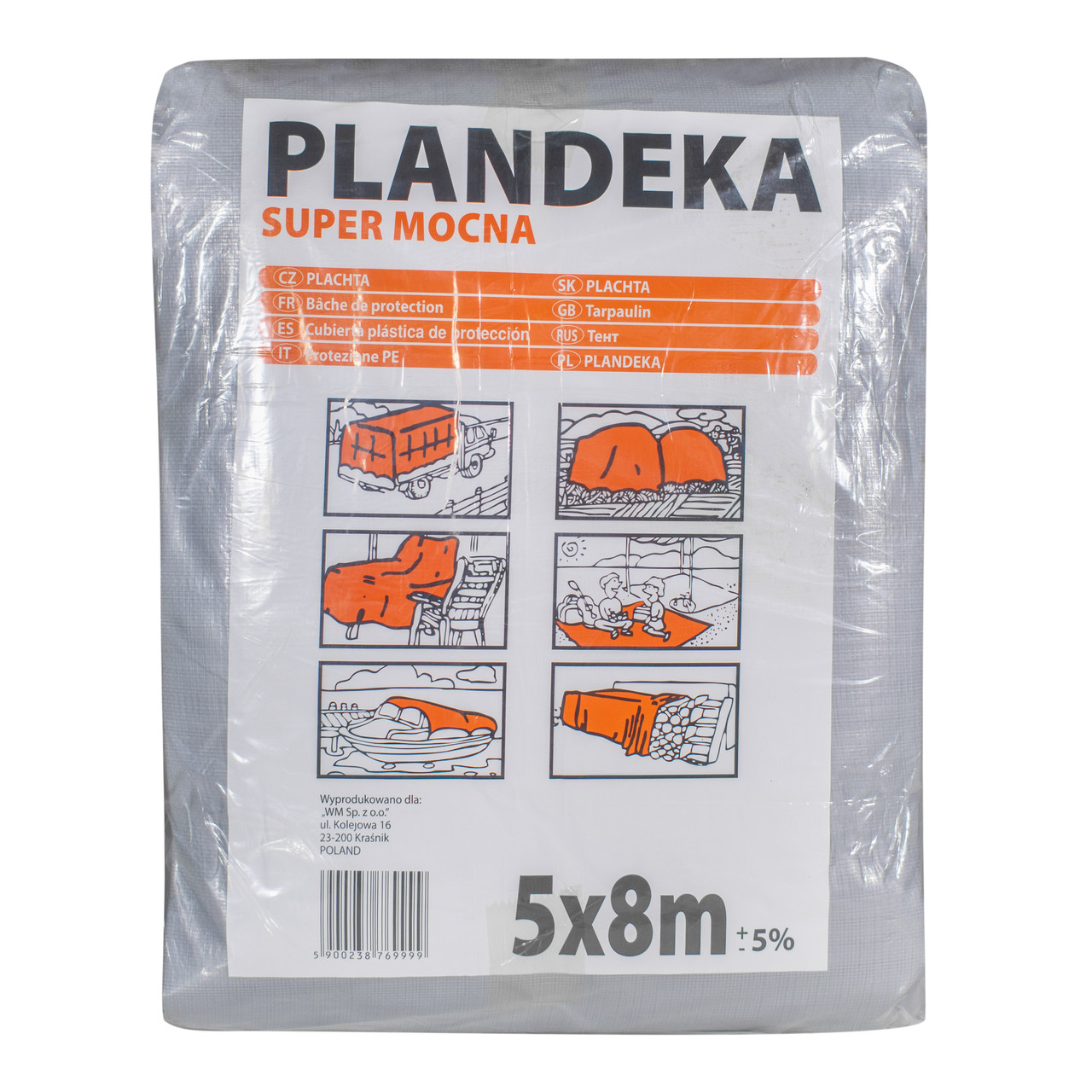 Тент тарпауліновий сірий 160 г/м2 5 х 8 м "PLANDEKA", універсальний з люверсами, фото 1