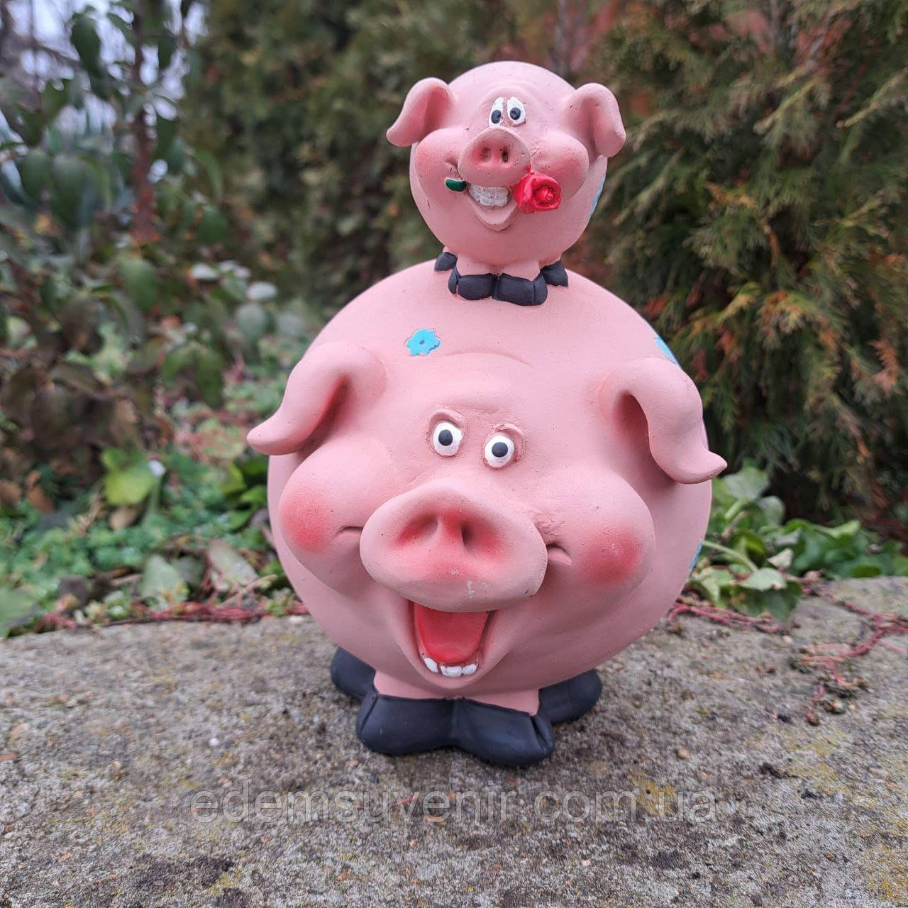 Декоративна скарбничка Свинки в квіточку, рожевий колір (20х14х18 см), скарбничка для грошей, скарбничка у вигляді свинки