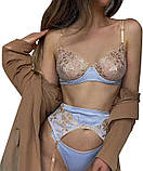 Жіноча білизна блакитного кольору з поясом та підв'язками для панчох, фото 3