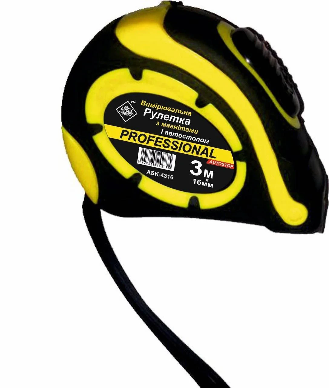 Рулетка вимірювальна АСК-4316 з автостопом та магнітом 3м/16 мм