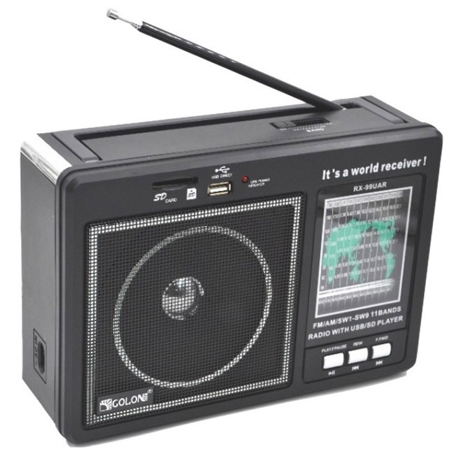 Портативний радіоприймач GOLON RX-99/3920 акумуляторний FM/AM/SW з можливістю відтворення USB/MicroSD, фото 1