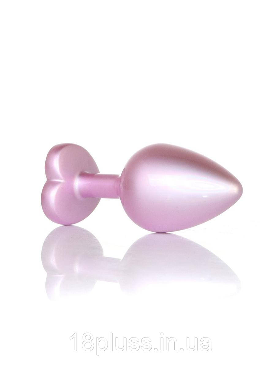 Металева перламутрово-рожева анальна пробка зі стразом у формі серця Jewellery Pearl Pink Heart Plug Clear Medium, фото 1