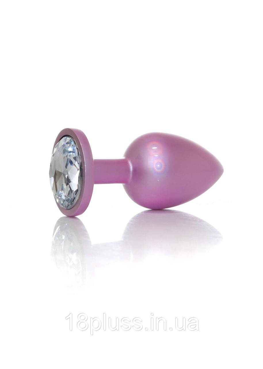 Металева перламутрово-рожева анальна пробка з кристалом Jewellery Pearl Pink Plug Clear Large