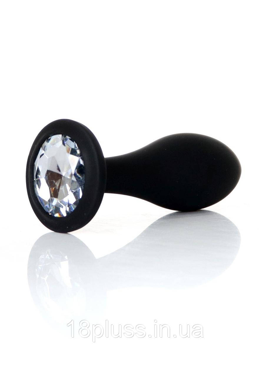 Силіконова анальна пробка чорного кольору з кристалом Black Silicone Plug Large Clear Diamond, фото 1