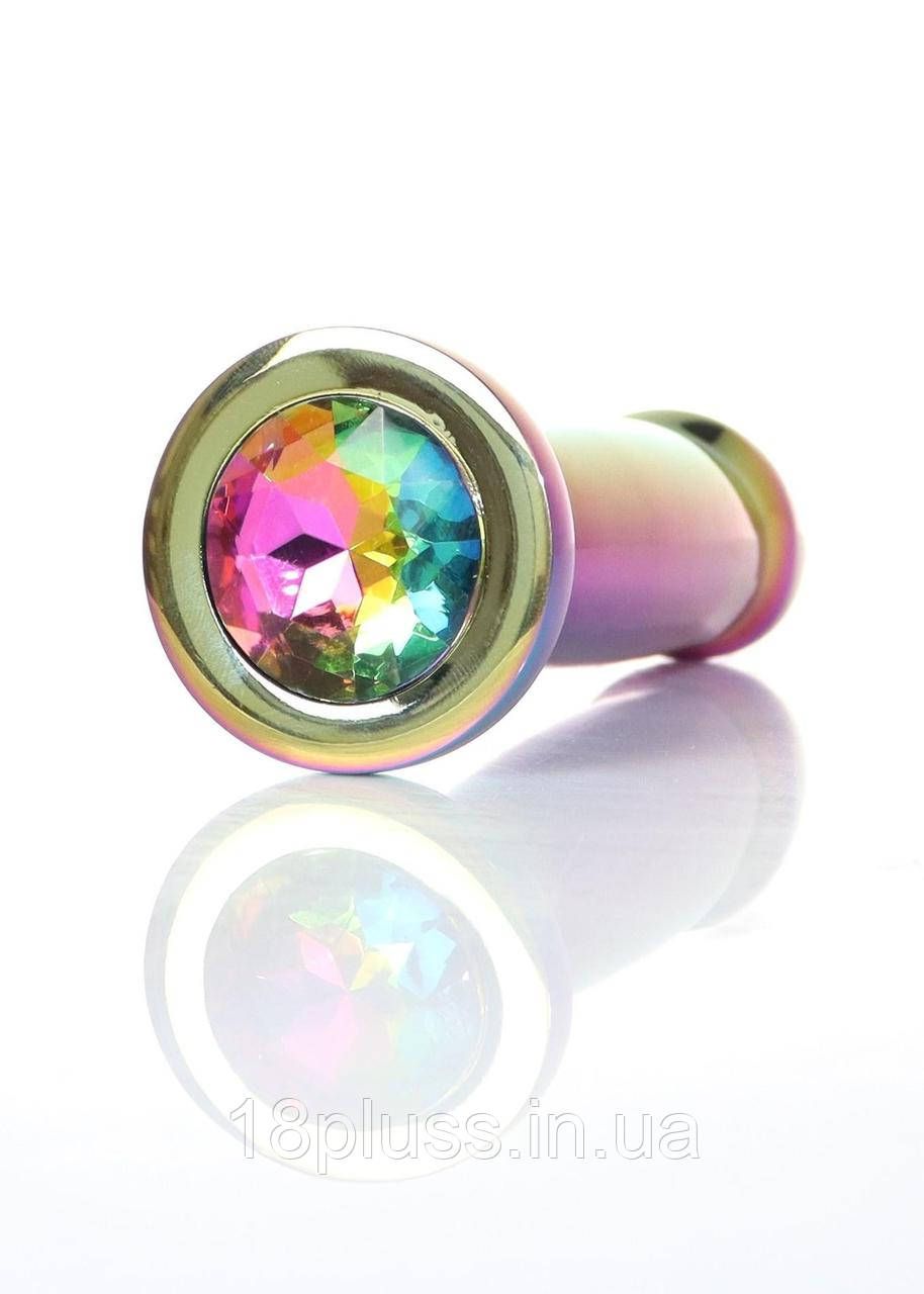 Металева різнокольорова анальна пробка з кристалом Jewellery Multicolour Penis Plug Clear Medium, фото 1