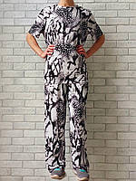 Пижама женская - домашний костюм оптом стрейчевый футболка и широкие штаны бамбук абстракция мрамор р.46 50 54