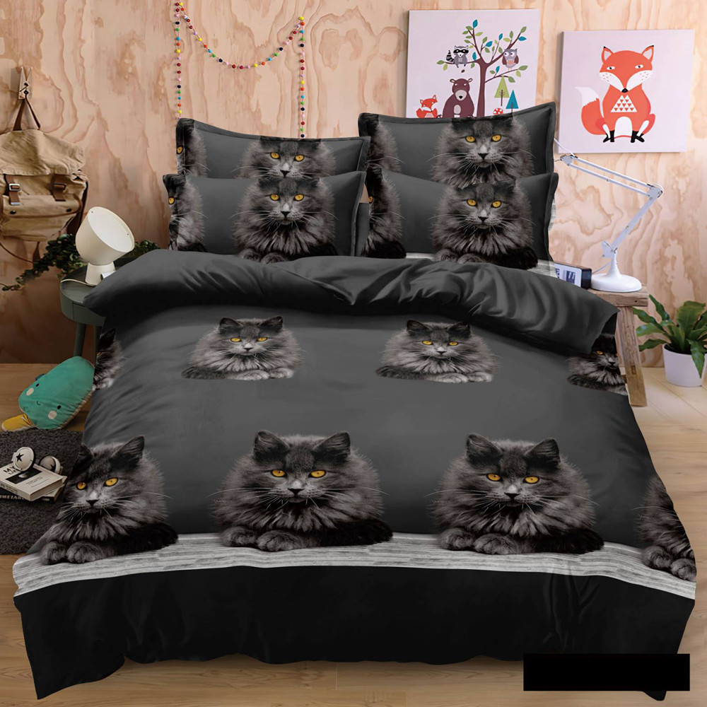 Постільна штучна тканина 220 см із 3Д-принтом коти, Поліестер 75 чорного кольору в рулоні 60 м