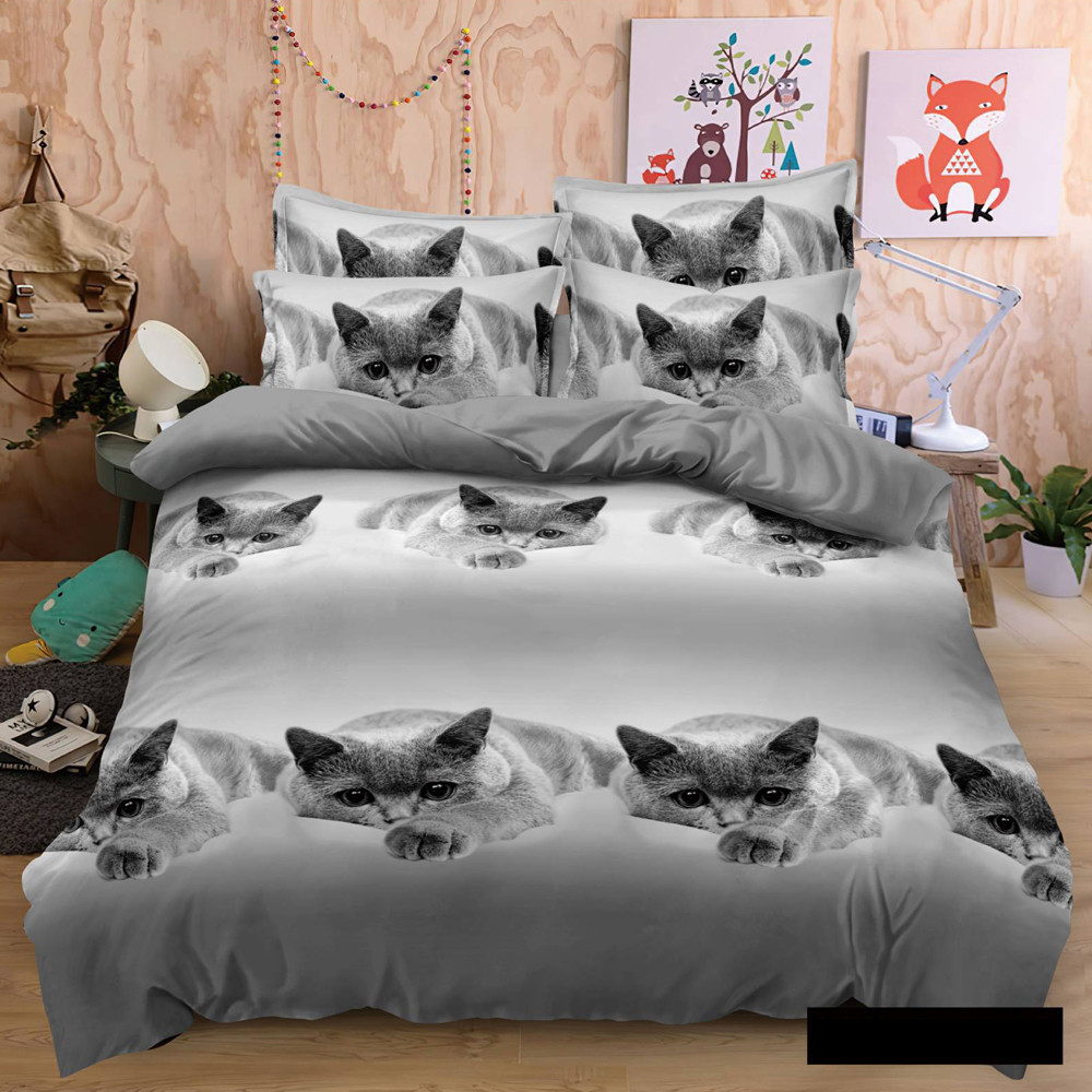 Постільна тканина 220 см Поліестер 75 синтетична сірого кольору з принтом 3Д котики, у рулоні 60 м