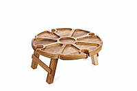 Дерев яний винний стіл круглий на 9 секцій 4 бокали деревина дуб 35х35 см