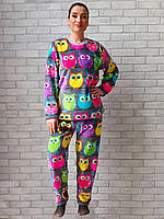 Теплая женская пижама оптом домашний костюм большого размера зимний вельсофт кофта и штаны р.48 52 56 60 64