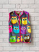 Детский теплый жилет оптом на молнии вельсофт махра зимний яркий совы и котики р.34 36