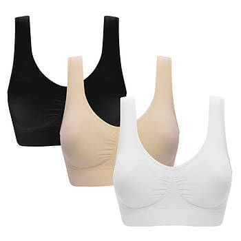 Комплект безшовних бюстгальтерів 3шт (чорний, білий, бежевий), розмір 2XL, Ahh Bra / Набір жіночих топів для дому