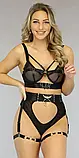 Чорна білизна трусики, пояс з підтяжками, ліфчик з кісточками, багети, фото 3