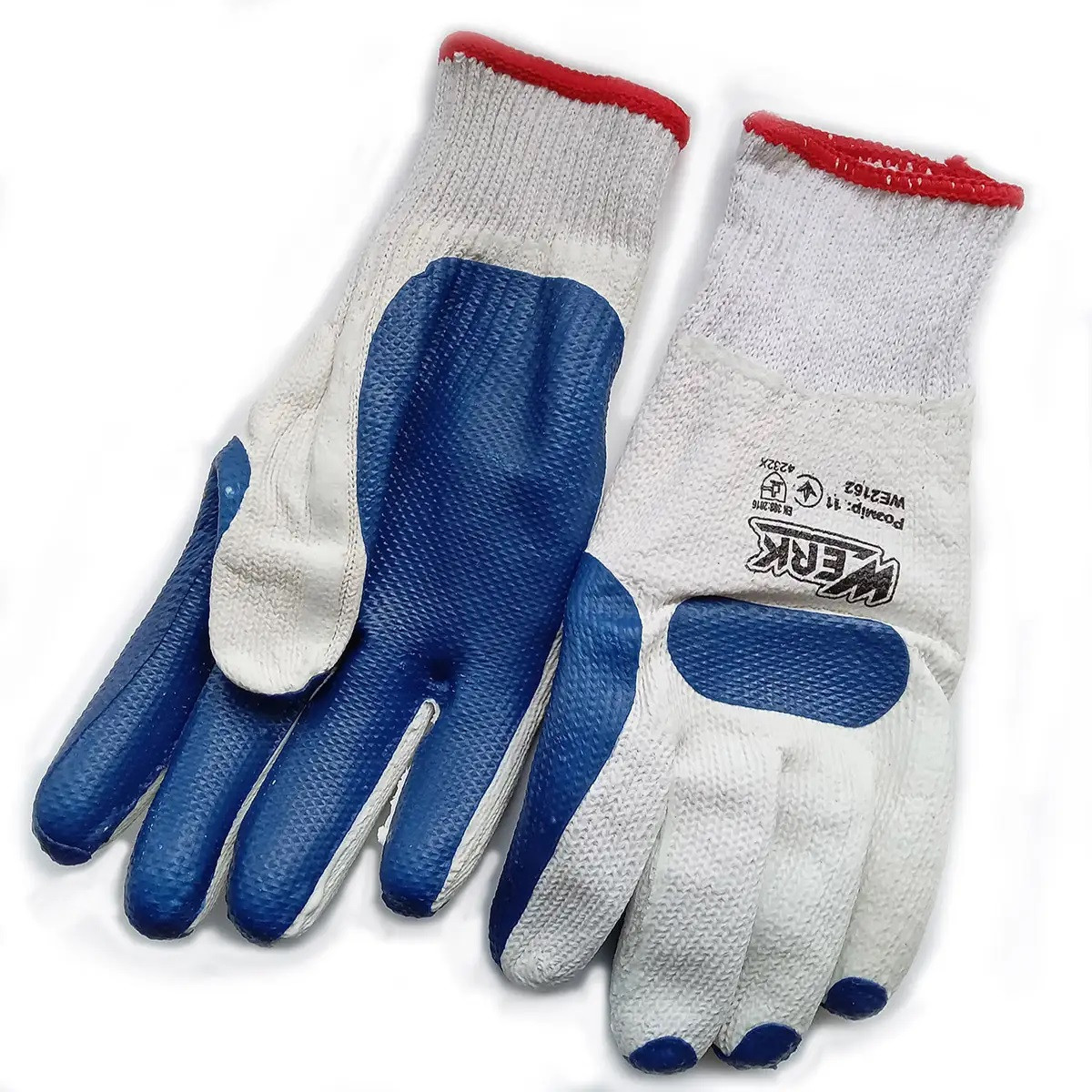 Рукавички білі з синім латексним покриттям Werk WE2162