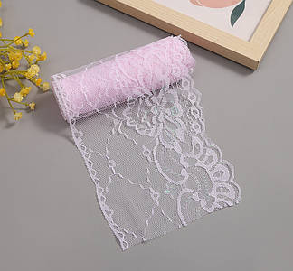 Гіпюрове мереживо / 13,5 см / Упаковка - 10 метрів / Рожевий з переливом