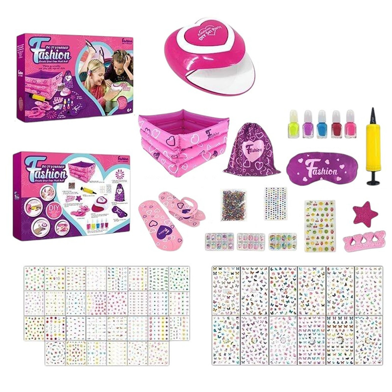 Набір для манікюру та педикюру дитячий (лак, сушарка, ванна, накладні нігті, мінінасос) 925 A