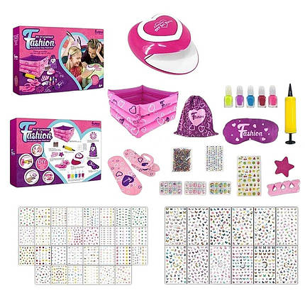 Набір для манікюру та педикюру дитячий (лак, сушарка, ванна, накладні нігті, мінінасос) 925 A, фото 1