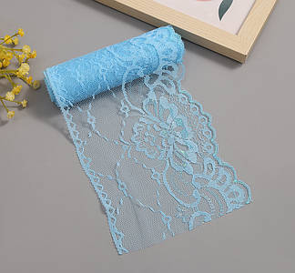 Гіпюрове мереживо / 13,5 см / Упаковка - 10 метрів / Блакитний з переливом