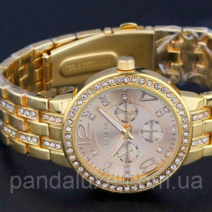Годинник жіночий класичний з кварцовим механізмом Geneva Gold, фото 4