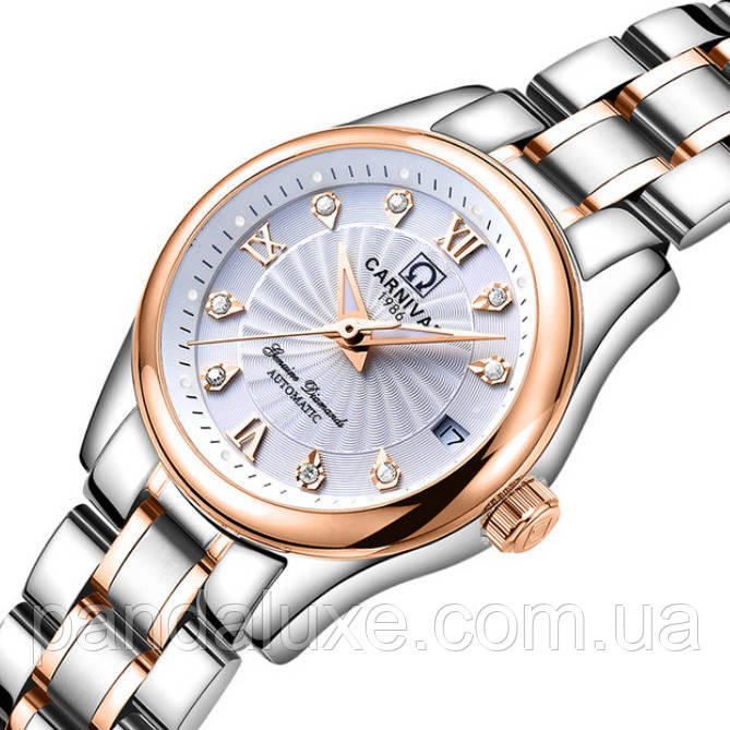 Годинник жіночий стильний з автопідзаводом Carnival White, фото 1