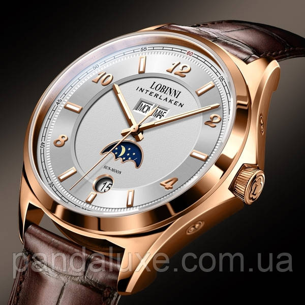 Годинник чоловічий стильний з автопідзаводом Lobinni Premium, фото 1