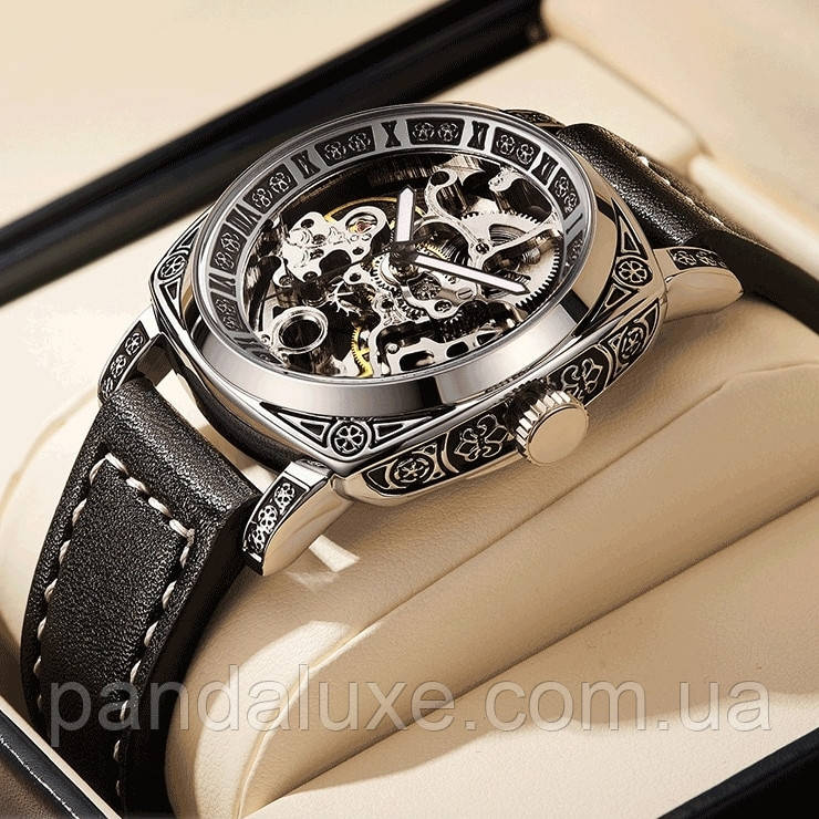 Годинник чоловічий механічний скелетон WishDoIt Baron