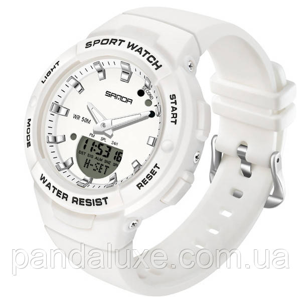 Годинник спортивний водостійкий білий Sanda Easy, фото 1