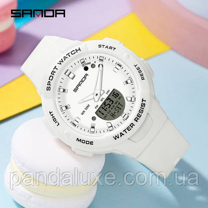 Годинник спортивний водостійкий білий Sanda Easy, фото 4