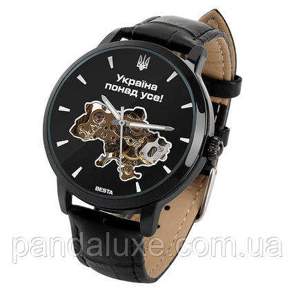 Годинник чоловічий механічний скелетон Besta Skeleton UA Black, фото 5