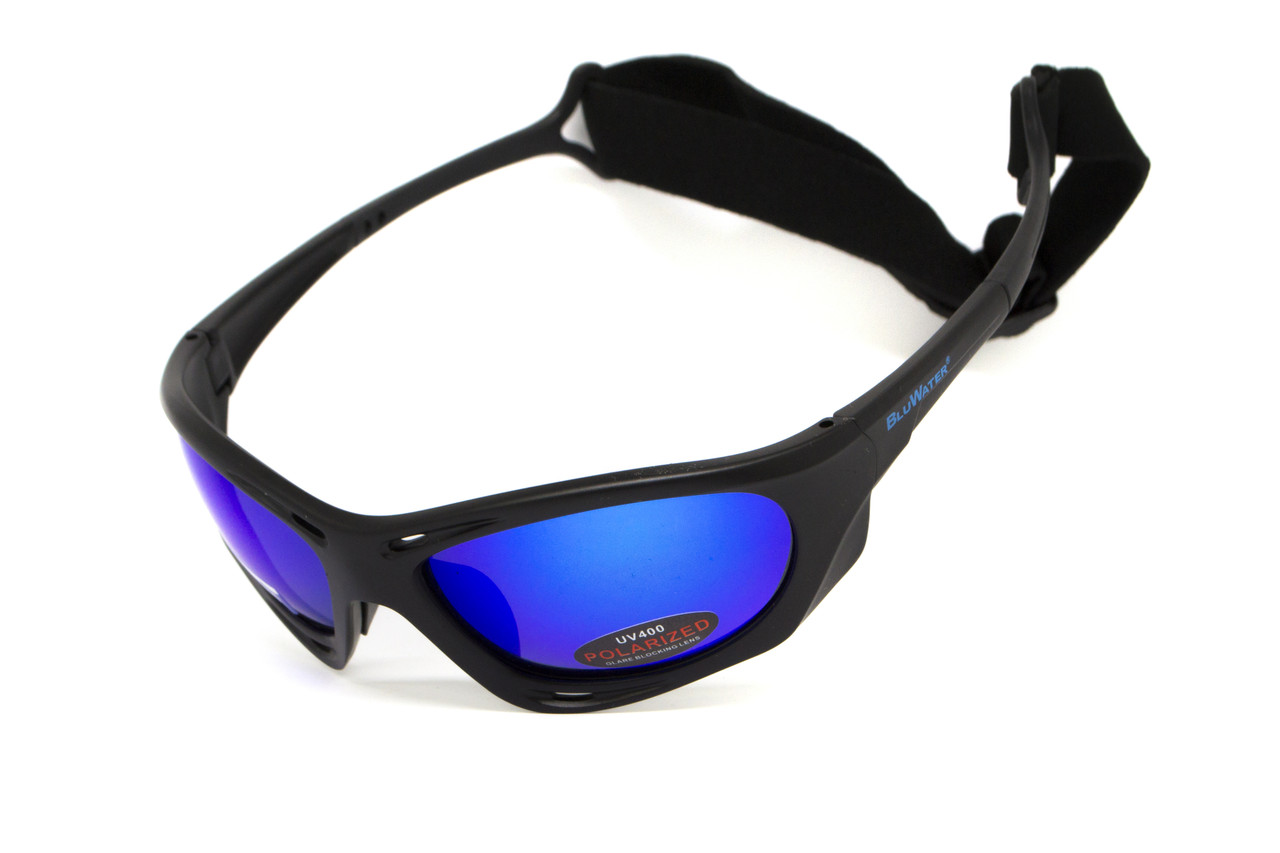 Окуляри поляризаційні BluWater Hydro Polarized (G-Tech™ blue) Anti-Fog, дзеркальні сині в чорній оправі, фото 1