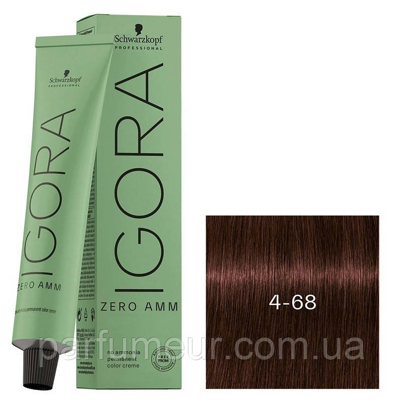 Стійка крем-фарба без аміаку Schwarzkopf Igora Zero Amm 4-68 середньо-коричневий шоколадно-червоний 60 мл, фото 1