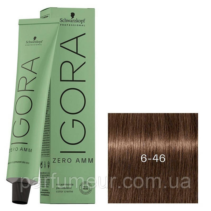 Стійка крем-фарба без аміаку Schwarzkopf Igora Zero Amm 6-46 темно-русий бежевий шоколадний 60 мл, фото 1