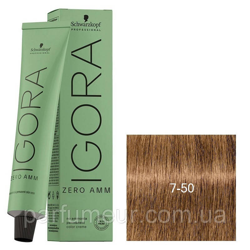 Стійка крем-фарба без аміаку Schwarzkopf Igora Zero Amm 7-50 середній блондин золотий натуральний 60 мл, фото 1