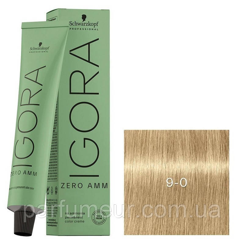 Стійка крем-фарба без аміаку Schwarzkopf Igora Zero Amm 9-0 дуже світлий блондин натуральний 60 мл, фото 1