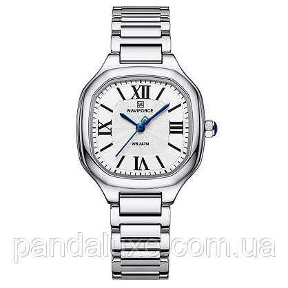 Годинник жіночий стильний квадратний Naviforce Carrera Silver, фото 3