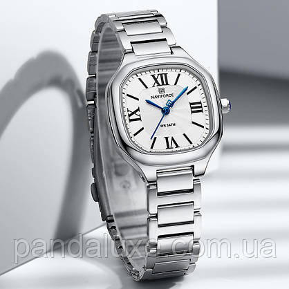 Годинник жіночий стильний квадратний Naviforce Carrera Silver, фото 6