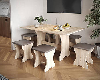Обідній стіл та 6 м'яких табуреток (комплект 7 предметів). МС - Дуб Сонома