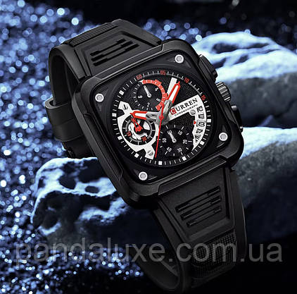Годинник чоловічий чорний квадратний Curren Active, фото 6