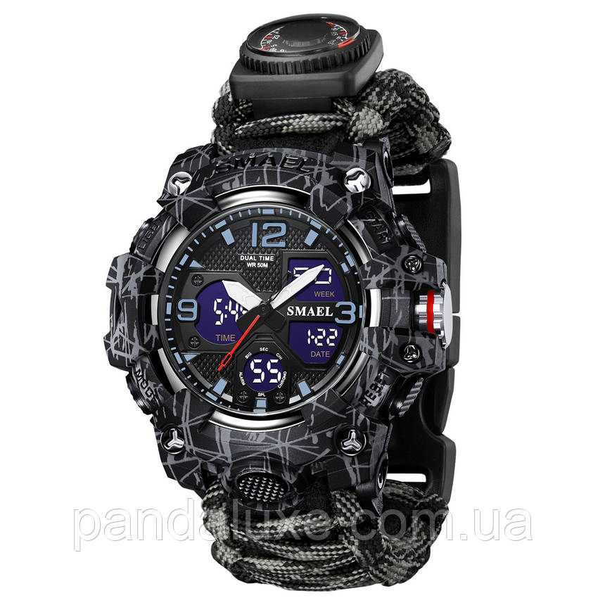 Годинник чоловічий тактичний армійський Smael Grey Compass, фото 1