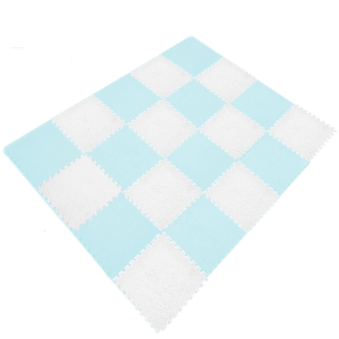 Килимок-пазл з ворсом плюшевий (м'яка підлога) 20 шт (30x30 см) (модульний килим) блакитний