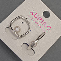 Сережки Xuping з намистиною Майорка d-6мм+- L-18мм+- родій купити біжутерію оптом в інтернеті