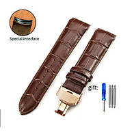 Ремінець із натуральної шкіри із застібкою Yellow Gold 24/22mm коричневий