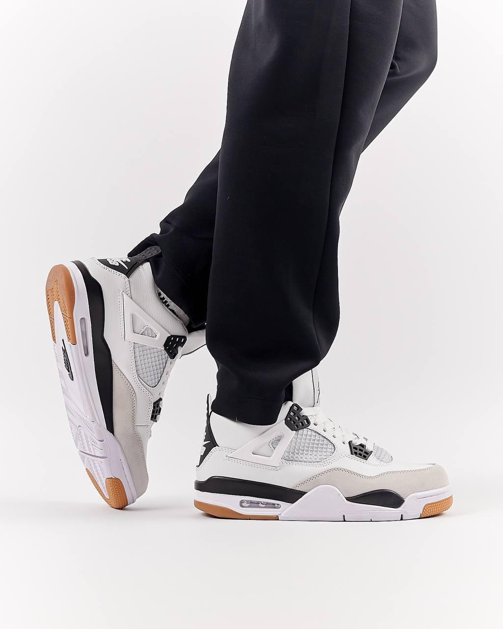 Чоловічі шкіряні кросівки Nike Air Jordan 4 Retro M White Grey Gum, кеди Найк Джордан білі. Чоловіче взуття