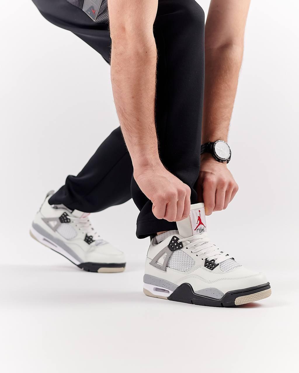 Чоловічі шкіряні кросівки Nike Air Jordan 4 Retro M White Cement, кеди Найк Джордан шкіра білі. Чоловіче взуття
