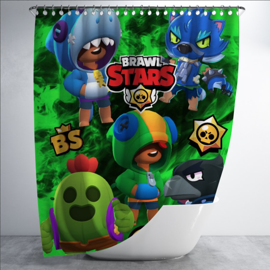 Штора для ванної в душ з принтом "Гра, Brawl Stars, персонажі, герої" 150х200 см.