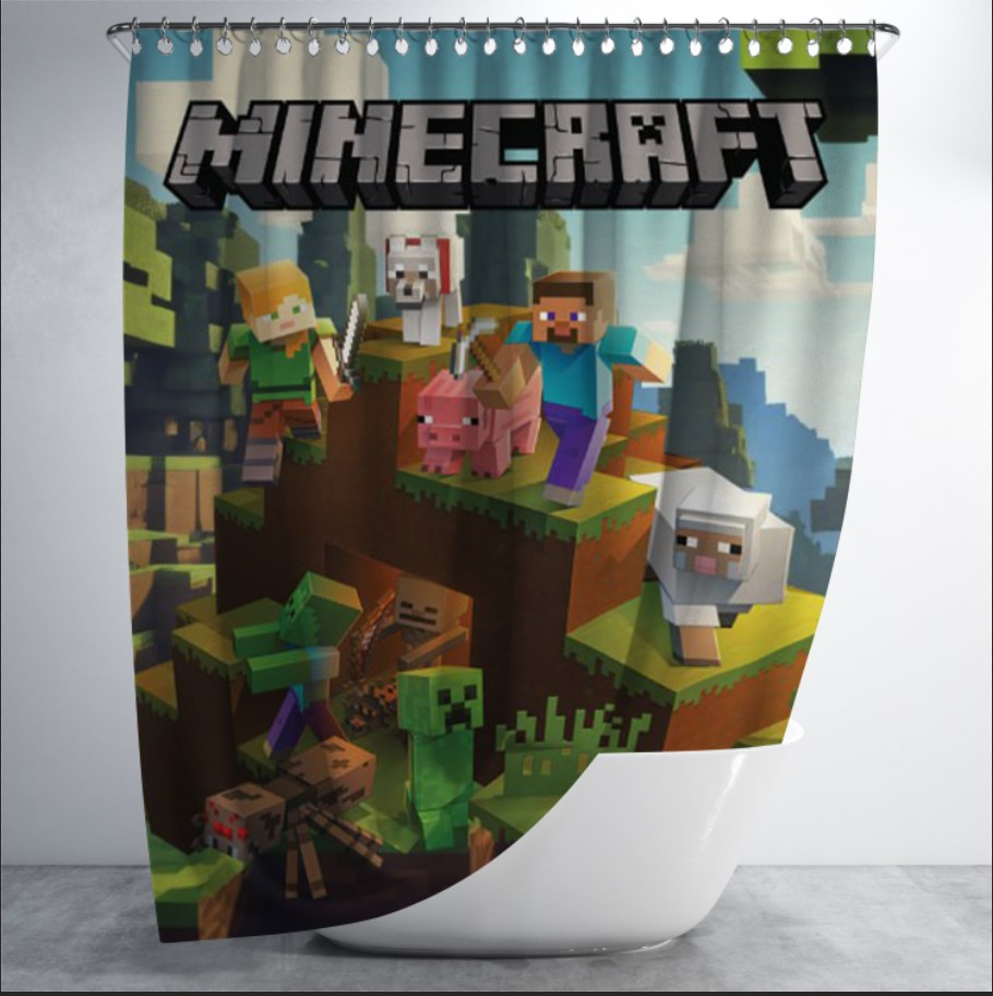 Штора для ванної в душ з принтом "Гра, герої, персонажі, Minecraft, лого" 150х200 см.