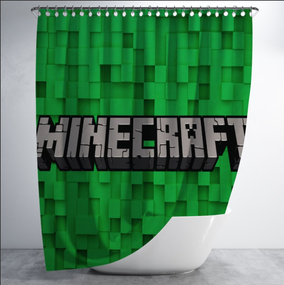 Штора для ванної в душ з принтом "Гра, лого, назва, зелений фон, Minecraft" 150х200 см.