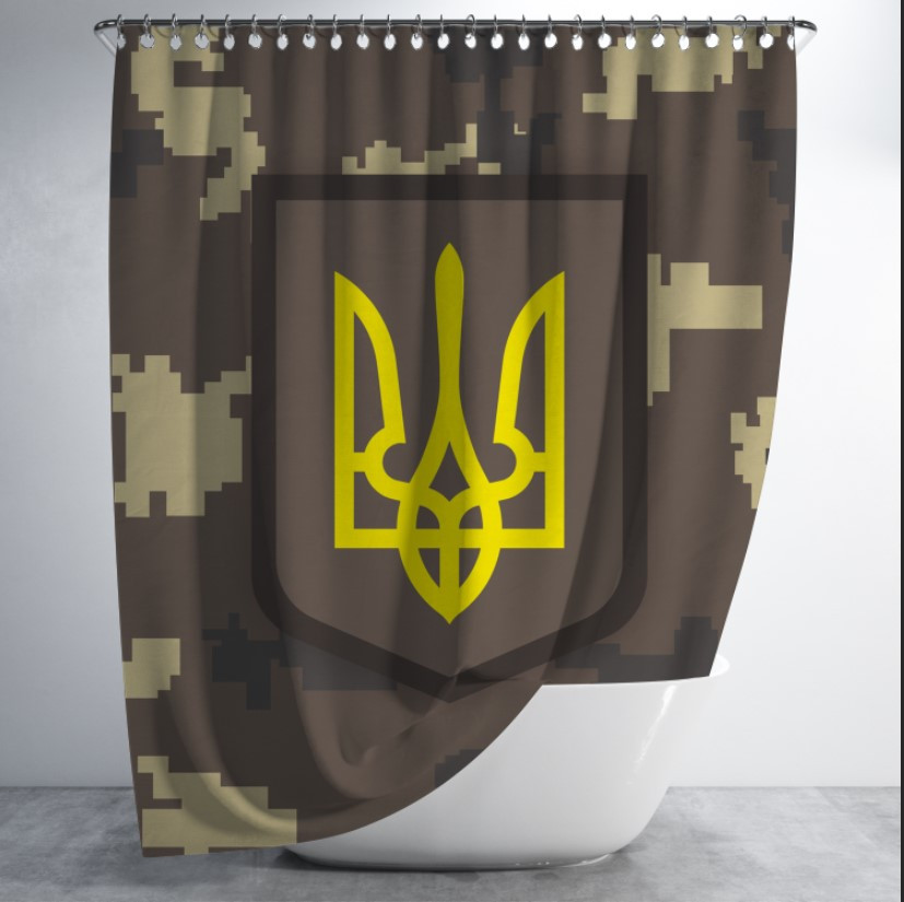 Штора для ванної з принтом "Український піксель, тризуб України, патріотичний" 150х200 см.