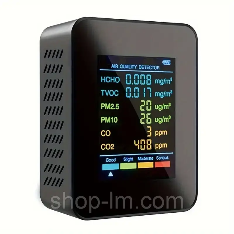 Монітор якості повітря 6в1 CO2, CO, PM2.5, PM10, HCHO, TVOC акумулятор